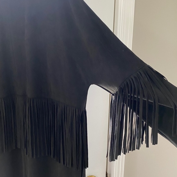 ❌SOLD❌ Zara black suede fringe overcoat - Picture 7 of 13